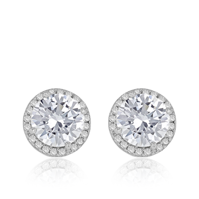 Sterling Silver Rhodium Plated CZ 9mm Stud Earrings