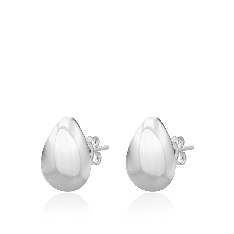 Sterling Silver Rhodium Plated Electroform Pear Stud Earrings