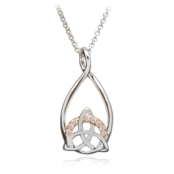 two tone stering silver rose gold pendant celtic trinity knot necklace