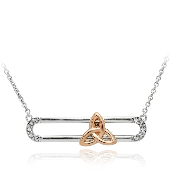 sterling silver two tone rose gold celtic trinity knot slider with cz cubic zirconia stones necklace