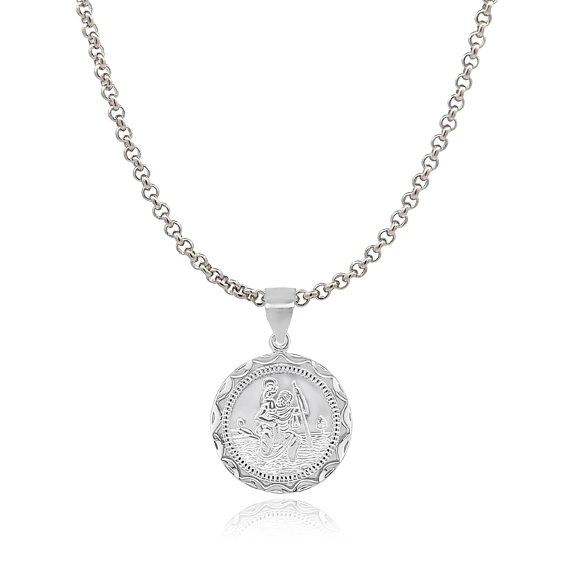 sterling silver st christopher medal pendany charm engraved necklace with round chain