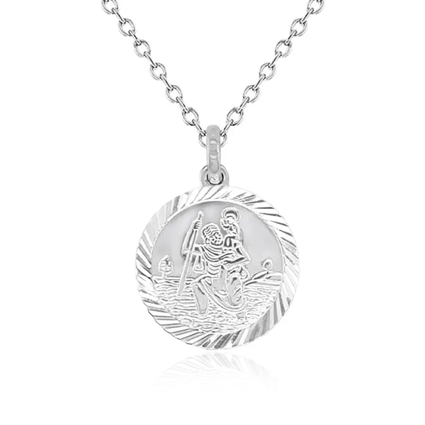 Sterling Silver St Christopher Medal , Trace Chain Included