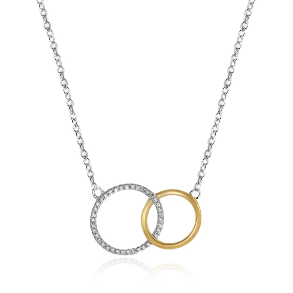 Sterling Silver Two Tone Gold Plated CZ Half and Half Double Ring Necklet