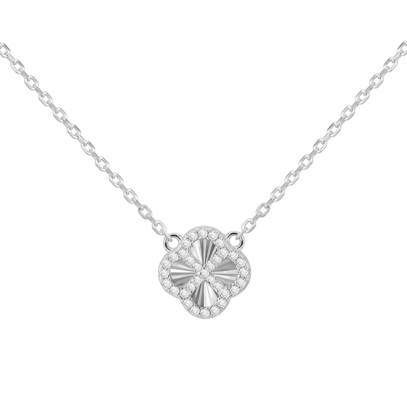 Sterling Silver 11mm Rainbow Clover and 1.1mm White CZ Adjustable Necklace