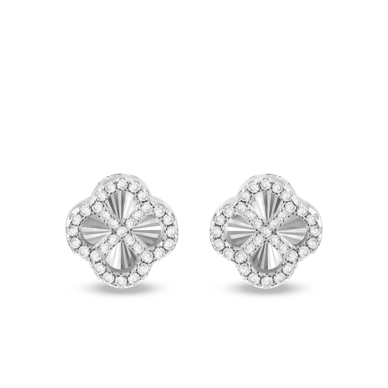 Sterling Silver 11mm Rainbow Clover and 1.1mm White CZ Stud Earrings
