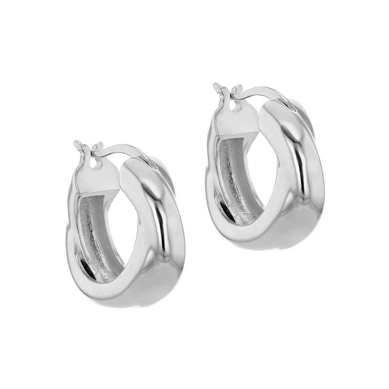 Sterling Silver Rhodium Plated 17mm Chunky Twist-Tube Hoop Creole Earrings