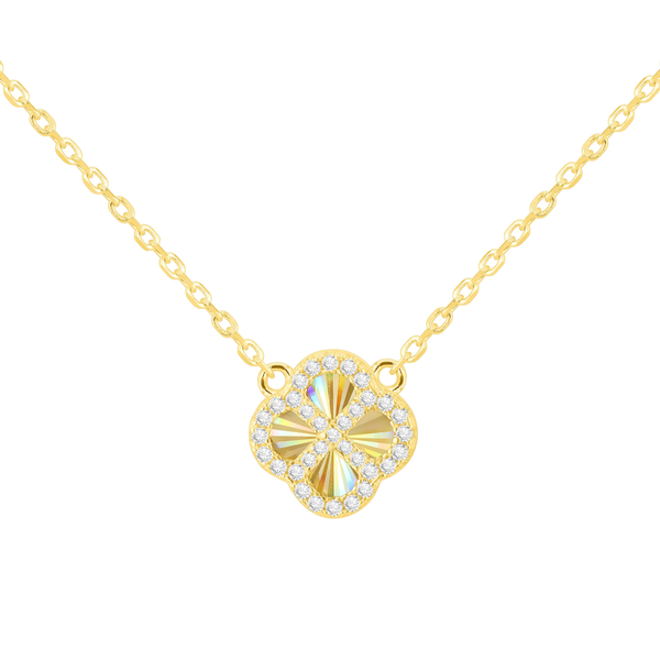 Sterling Silver Yellow Gold Plated Rainbow Clover CZ Necklace