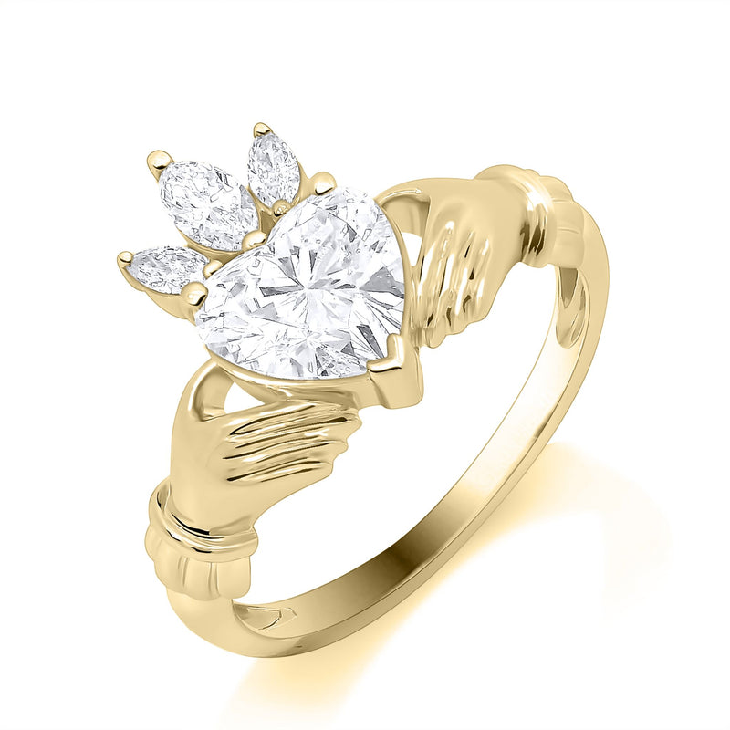 9ct Yellow Gold Claddagh Ring with 1.25 Lab Grown Diamond