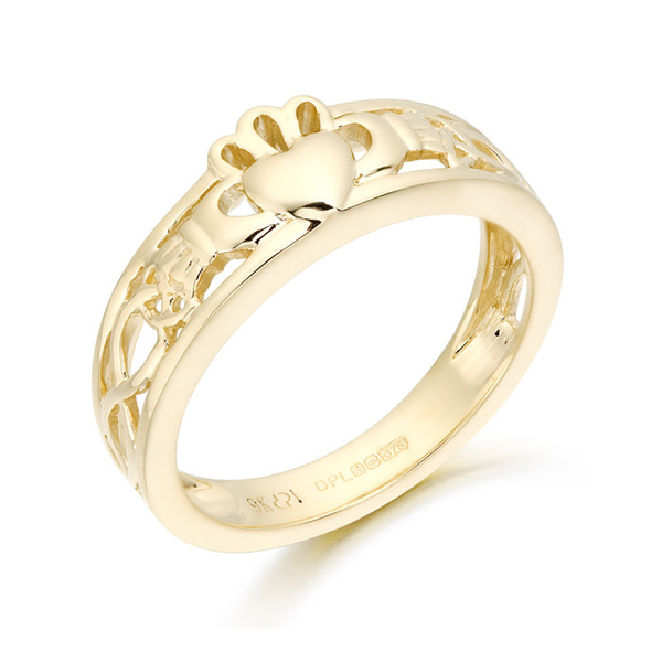 Yellow Gold Claddagh Ring With Celtic Knot