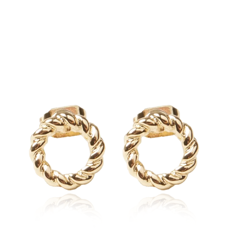 yellow gold twisted circles stud earrings