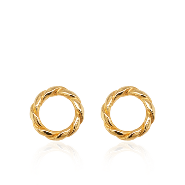 Yellow Gold Plated Twisted Circles Stud Earrings