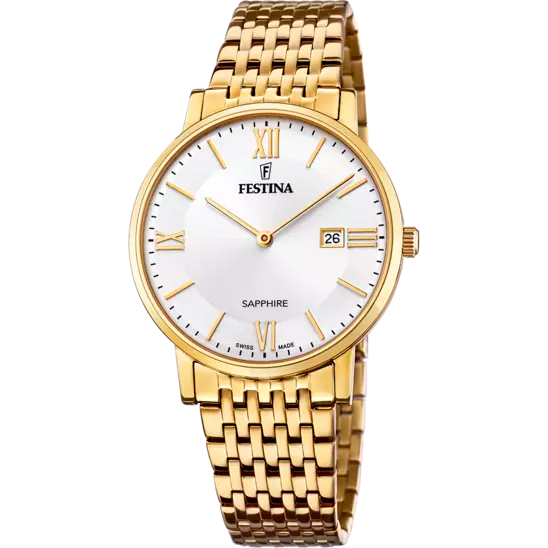 festina watch yellow gold bracelet numerals white dial