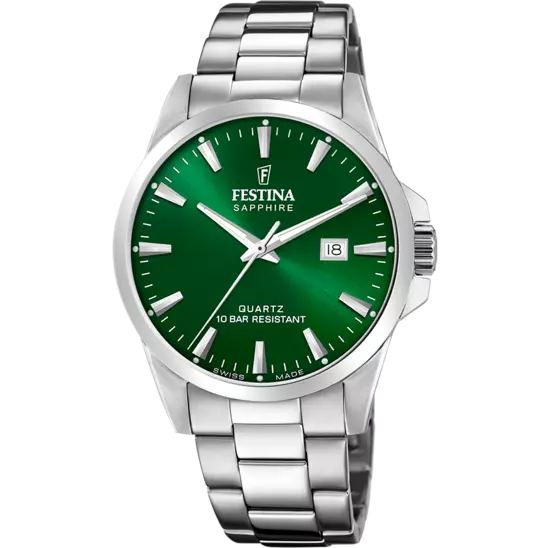 festina green steel watch