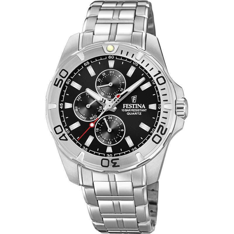 FESTINA BLACK dial STEEL bracelet WATCH