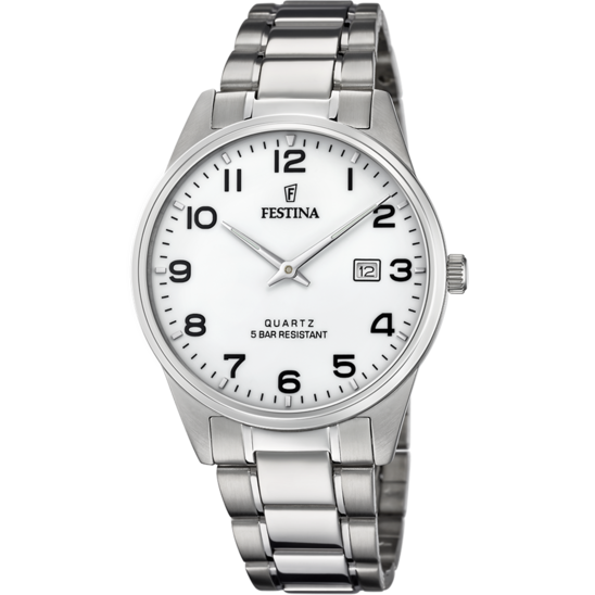 FESTINA WHITE dial STEEL bracelet WATCH