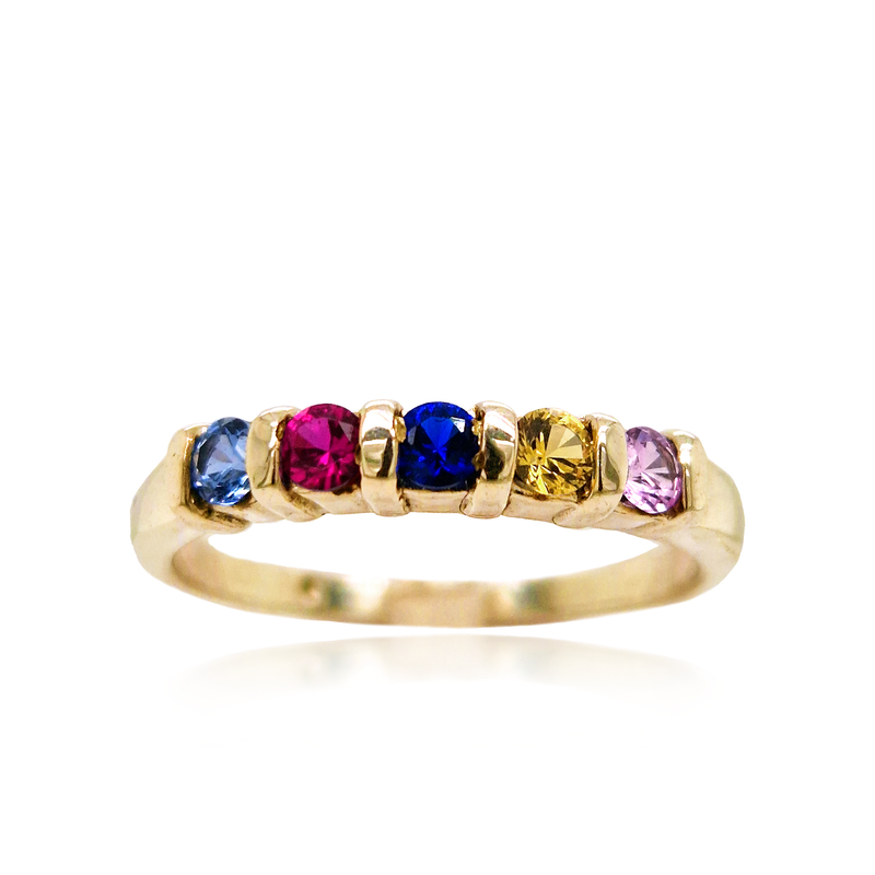 Family Birthstone Light Bar Ring 9ct Gold