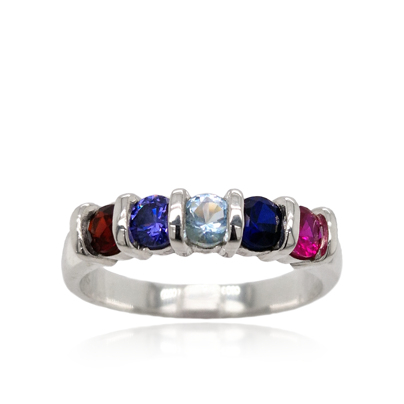 9ct White Gold Family Birthstone Bar Ring