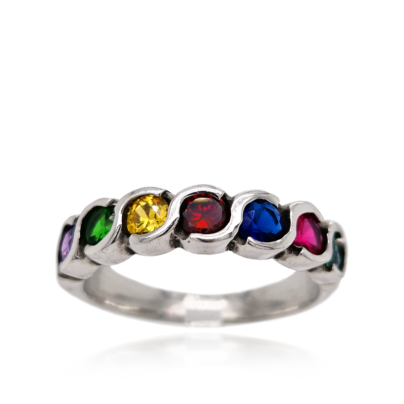 Family Birthstone Heavy S Ring Silver