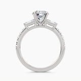 Three-Stone With Emerald-Cut Side Stones And Pavé Shank, front view