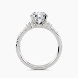 Solitaire With Double Baguette Side Stones And Pavé Shank, front view
