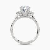 Solitaire With 3 Round Stones On Each Shoulder And Box Claws, front view