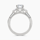 Three-Stone With Pear Side Stones And Pavé Shoulders, front view