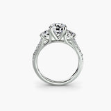Three-Stone With Round Side Stones And Wide Pavé Shoulders, front view