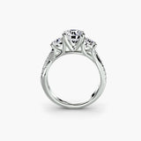 Three-Stone With Round Side Stones And Crossover Pavé Shank, front view