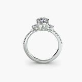 Three-Stone With Round Side Stones And Pavé Shank, front view