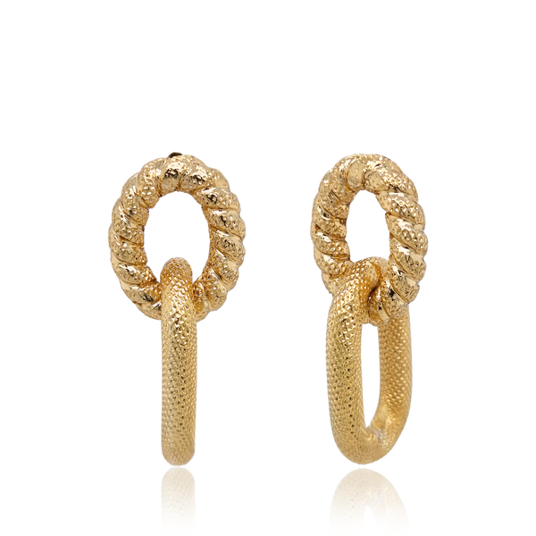 rebecca yellow gold textured chunky chain link stud earrings