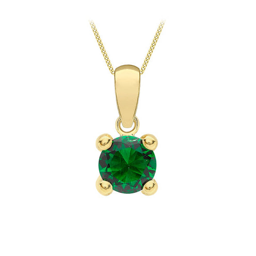 9ct Yellow Gold Dark Green 5mm CZ May Birthstone Pendant