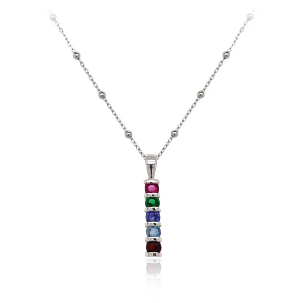 9ct White Gold Family Birthstone Bar Necklace