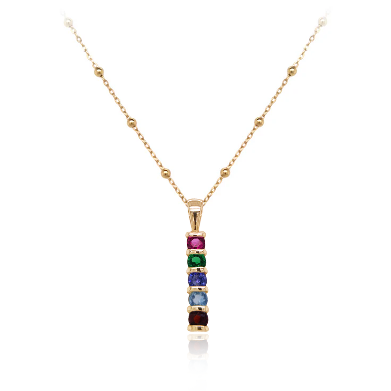 9ct Yellow Gold Family Birthstone Bar Necklace