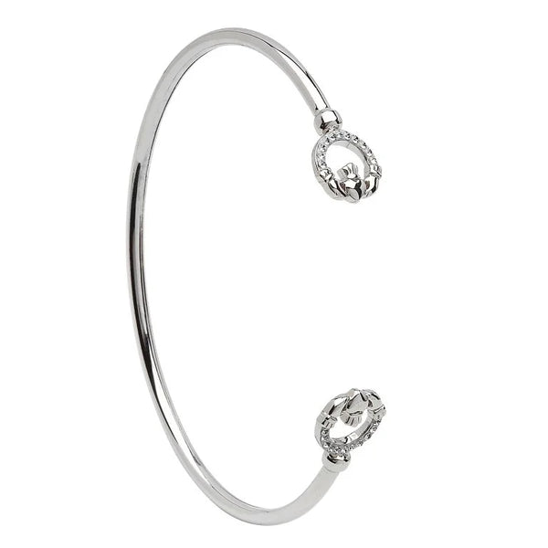 Silver Claddagh Bangle Adorned With CZ