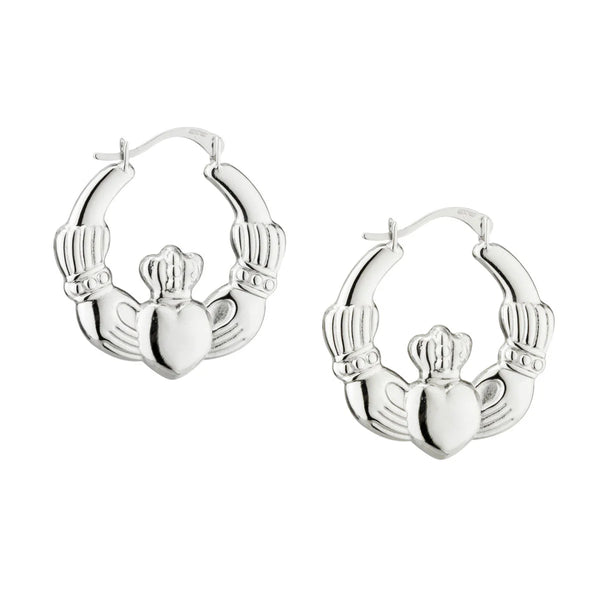 Silver Claddagh Hoop Earrings