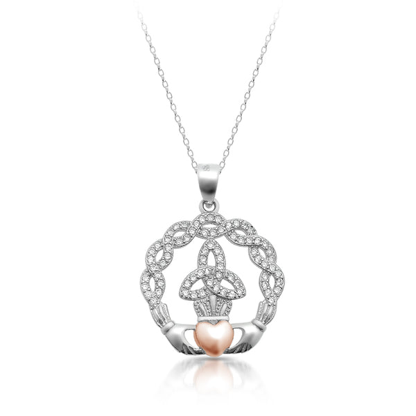 Silver Claddagh Pendant with Trinity knot Celtic design.