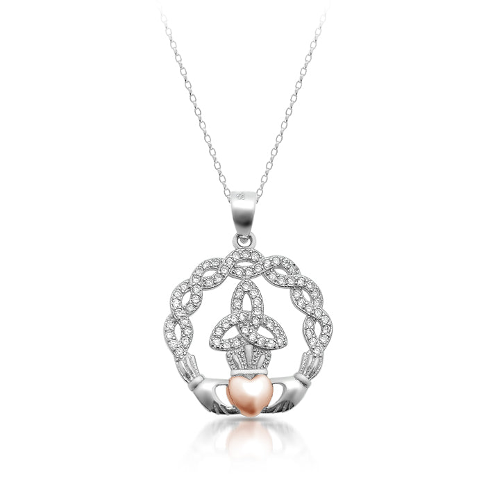 Silver Claddagh Pendant with Trinity knot Celtic design.