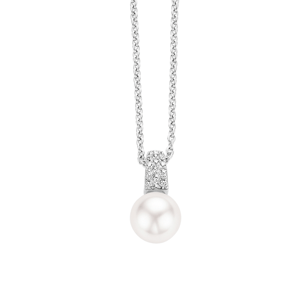 Ti Sento Milano sterling silver necklace with a Cubic Zirconia and Pearl Drop Pendant.  Adjustable length 38cm-48cm