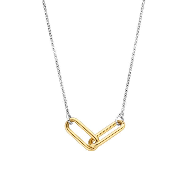 Ti Sento Milano sterling silver necklace with a yellow gold plated link style pendant.  Adjustable length from 38cm-48cm