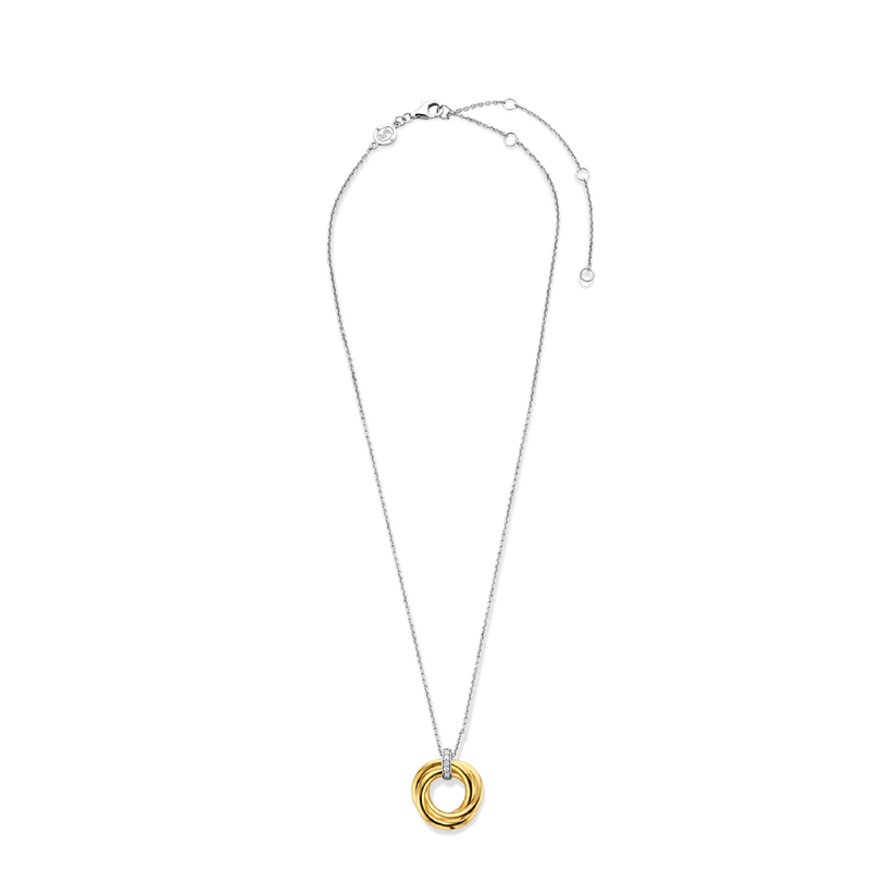 Ti-Sento-Milano-Gold-Plated-Twisted-Circle-Pendant-Necklace-16"-18"-Length