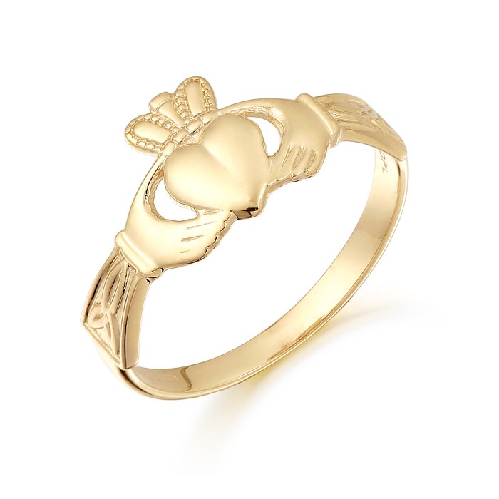 Yellow Gold Claddagh Ring With Celtic Knot Design