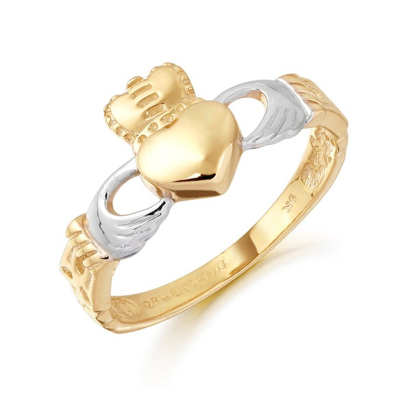 Two Tone Gold Claddagh Ring With Celtic Design