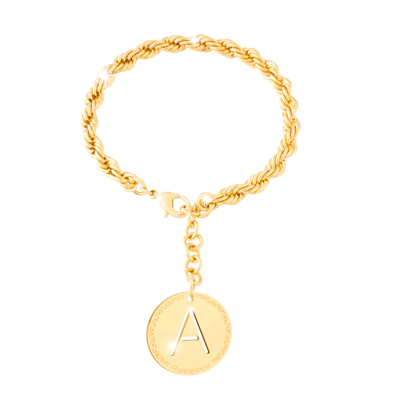 Rebecca - Gold - plated - initial - pendant - rope - style - bracelet