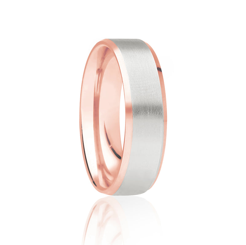 Gents Flat Court Two Tone 9ct White Gold Centre with 9ct Rose Gold Edges Wedding Band.  