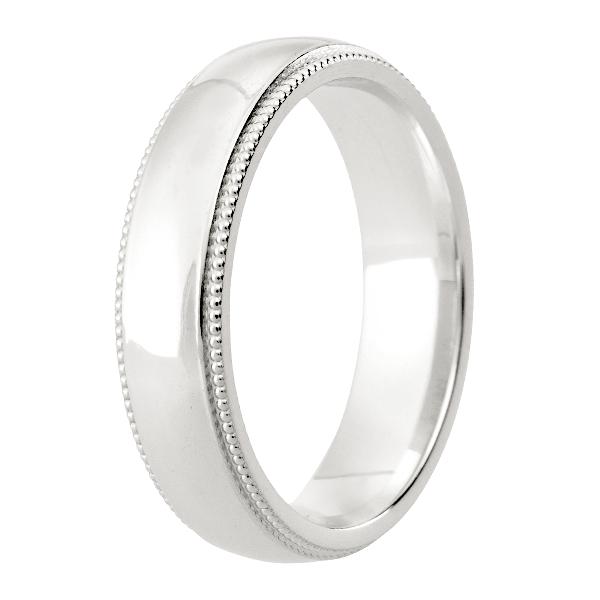 Gents Traditional Court Palladium polished finished wedding band with Milgrain Beaded edge design following the contours of the wedding band