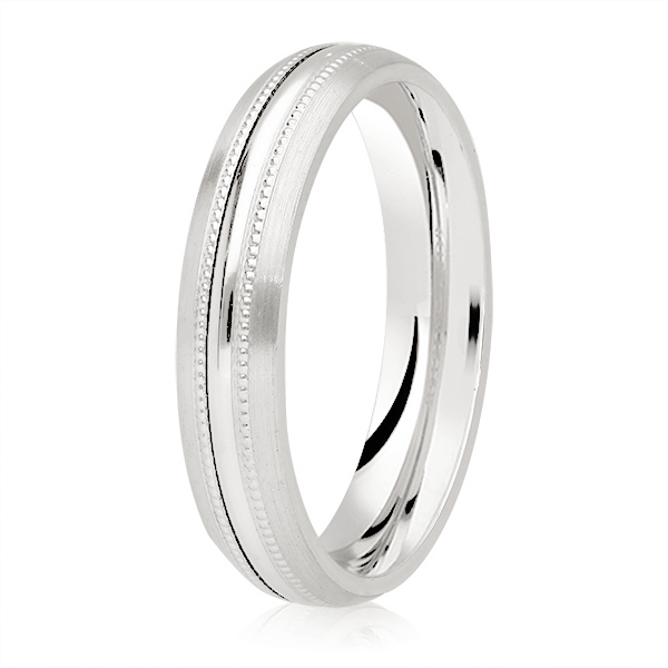 Traditional Court band has matt satin finished edges with a polished centre and Milgrain edge detail either side adding extra details to this wedding band.