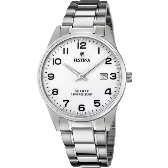 Gents - Festina - Silver - Stainless Steel - Round - White - Face - Watch 