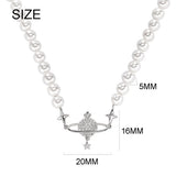 Pearl Saturn & CZ Necklace