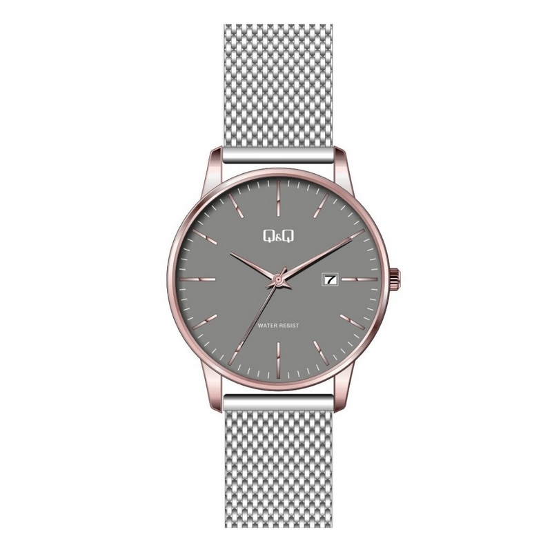 Q&Q TWO - TONE - SILVER - AND - ROSE - GOLD - WATCH - GREY - FACE - DATE FUNCTION - ON - FACE