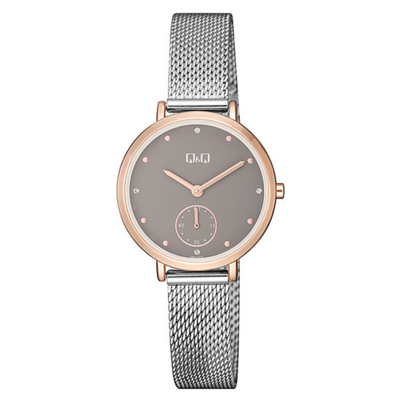 LADIES - Q&Q - TWO TONE - SILVER - AND - ROSE - GOLD - MESH - STRAP WATCH